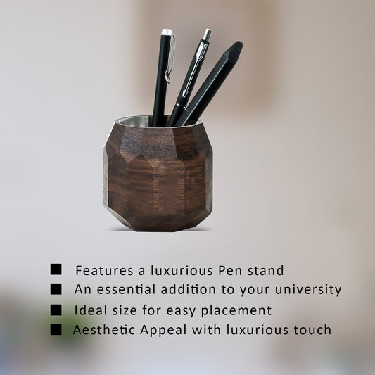 Diviniti Customized Wooden Pen Holder With Gold Colored Design For University