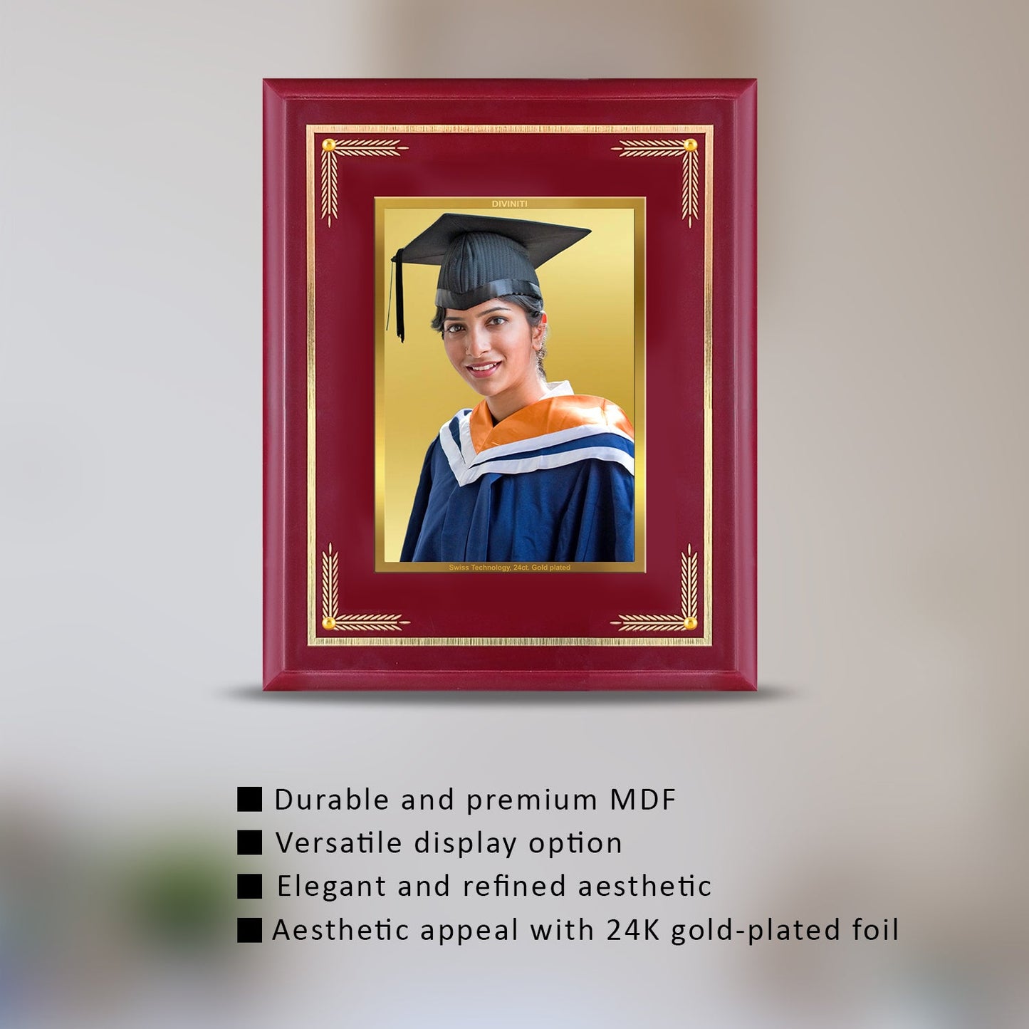 Customized Portrait Frame With Image Printed on 24K Gold Plated Foil For University Students