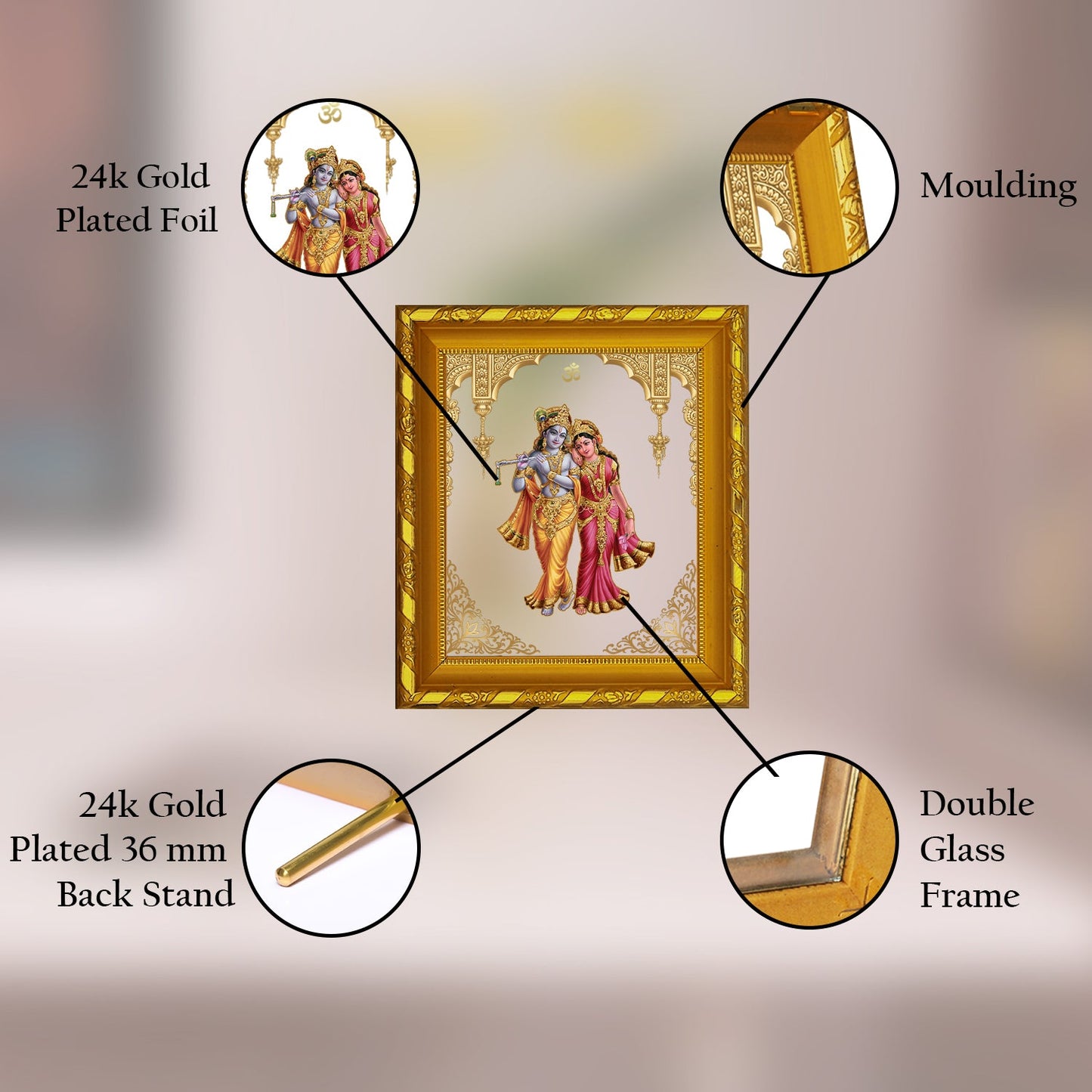 Diviniti 24K Gold Plated Radha Krishna Photo Frame for Home Decor and Tabletop (15 CM x 13 CM)