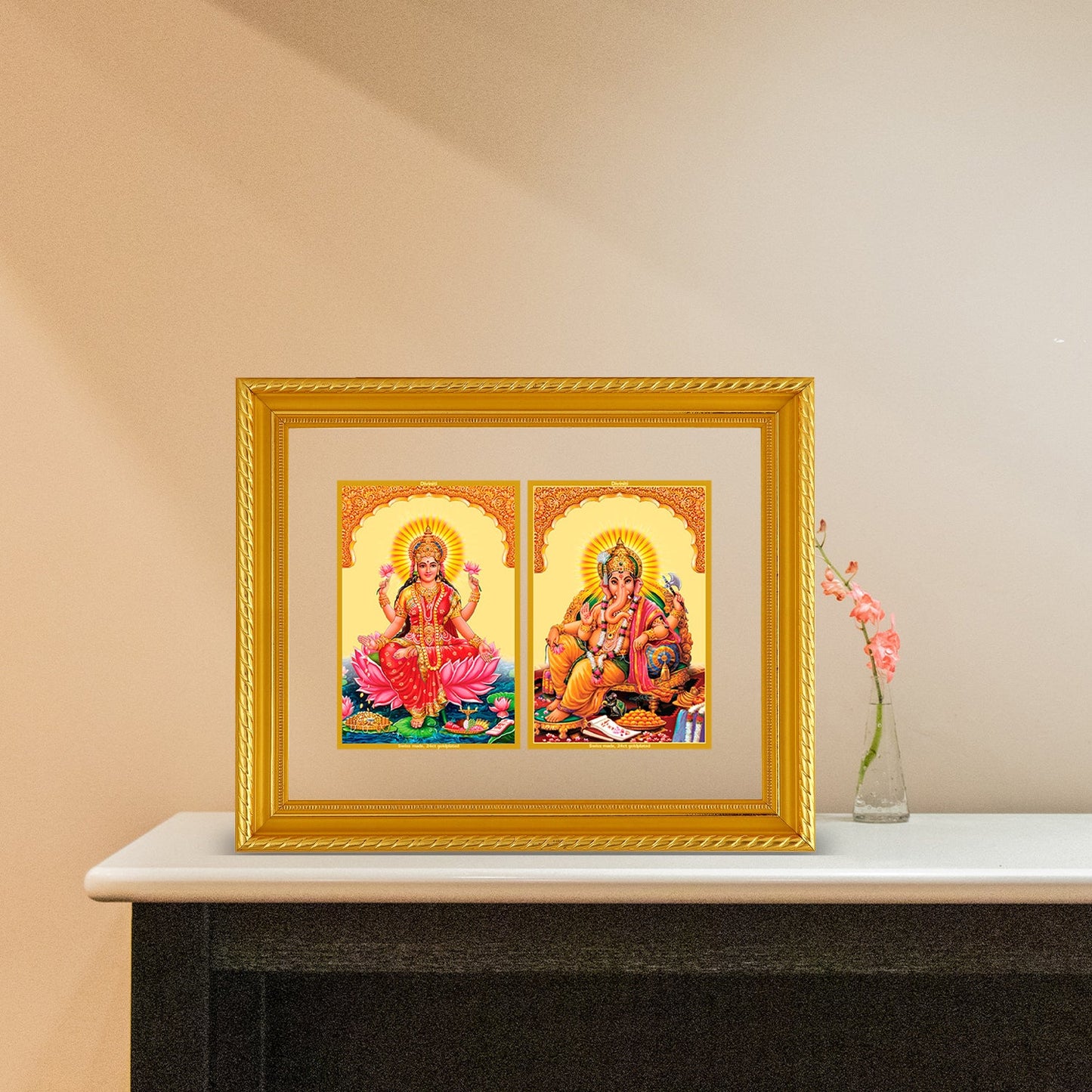 Diviniti 24K Gold Plated Lakshmi Ganesha Customized Photo Frame For Wedding Gift