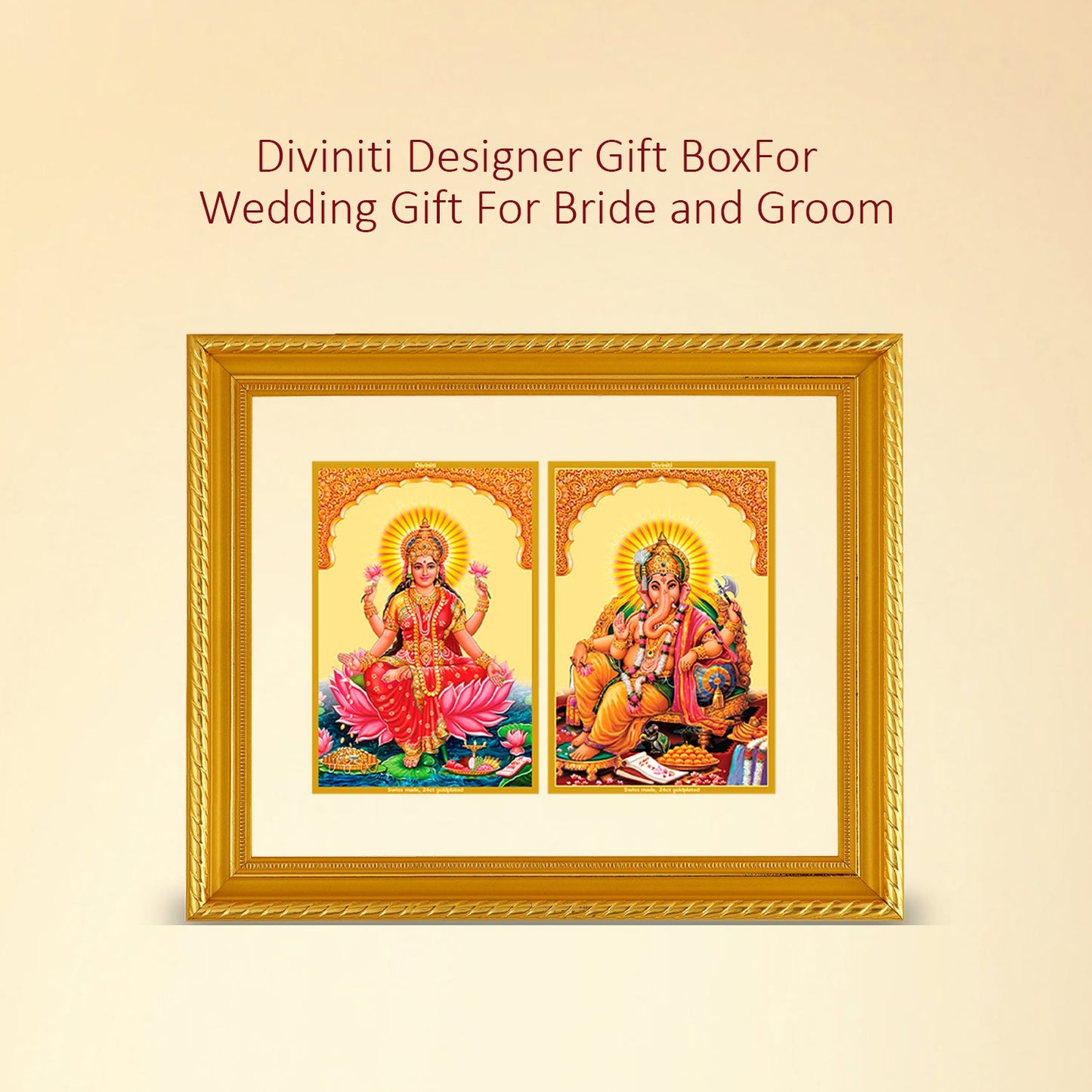 Diviniti 24K Gold Plated Lakshmi Ganesha Customized Photo Frame For Wedding Gift