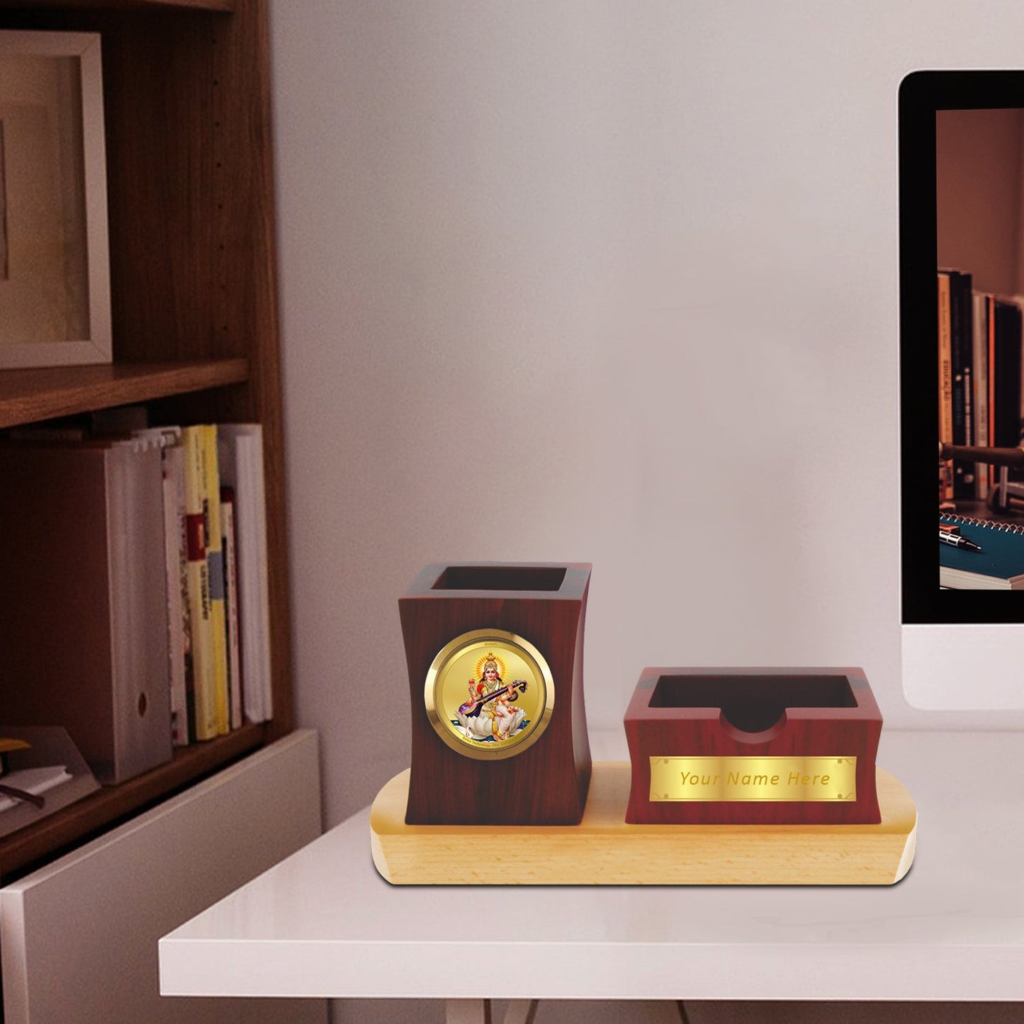 Diviniti Customized MDF Pen & Pad Holder With 24K Gold Plated Frame For University