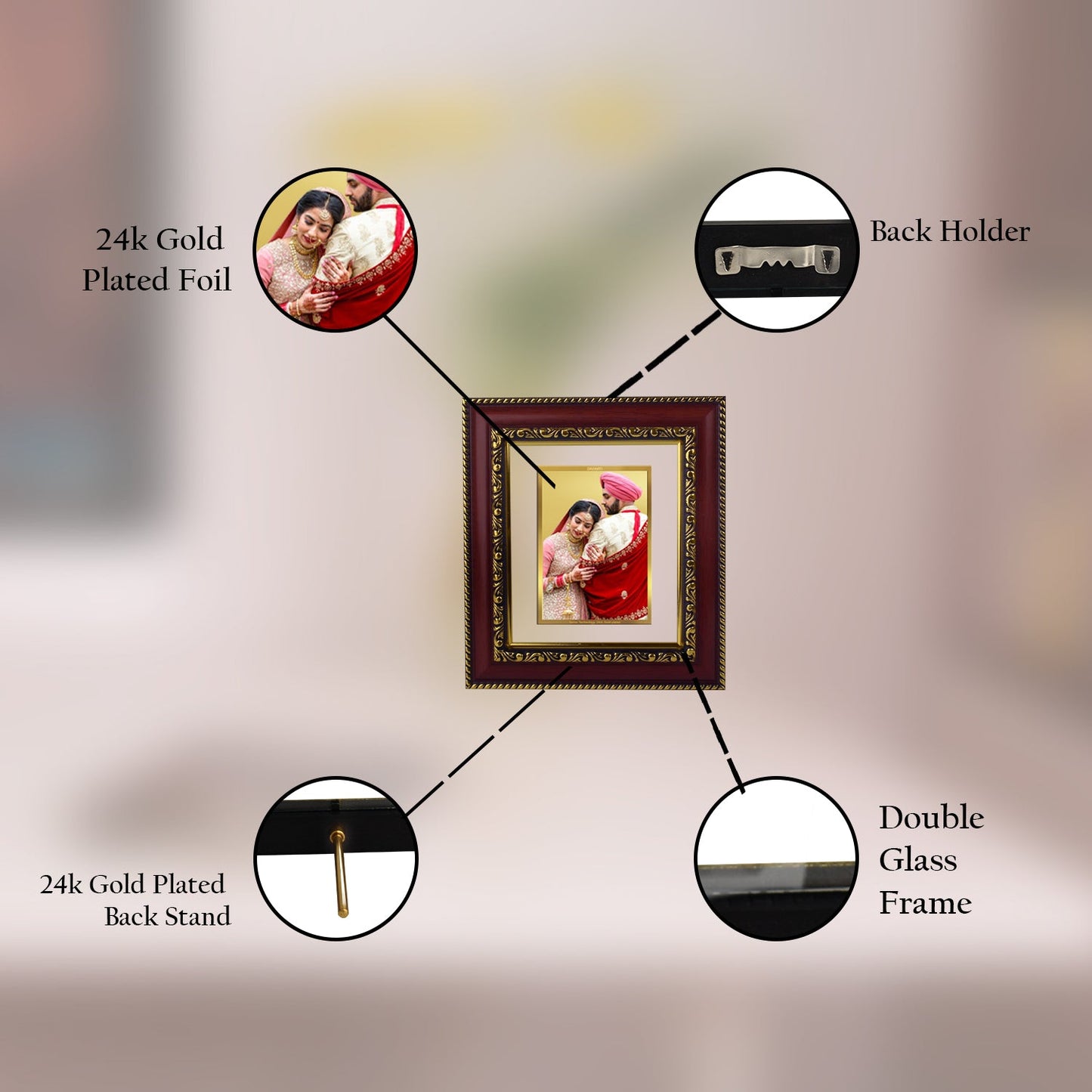 Diviniti Photo Frame With Customized Photo Printed on 24K Gold Plated Foil| Personalized Gift for Birthday, Marriage Anniversary & Celebration With Loved Ones|DG 105 S1