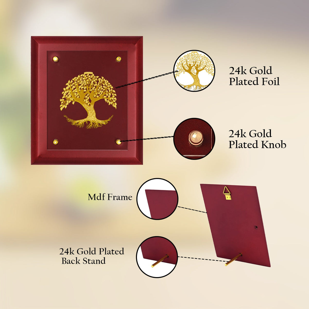 Diviniti 24K Gold Plated Tree of Life Photo Frame For Home Decor & Wall Hanging (23.7 CM X 28.7 CM)