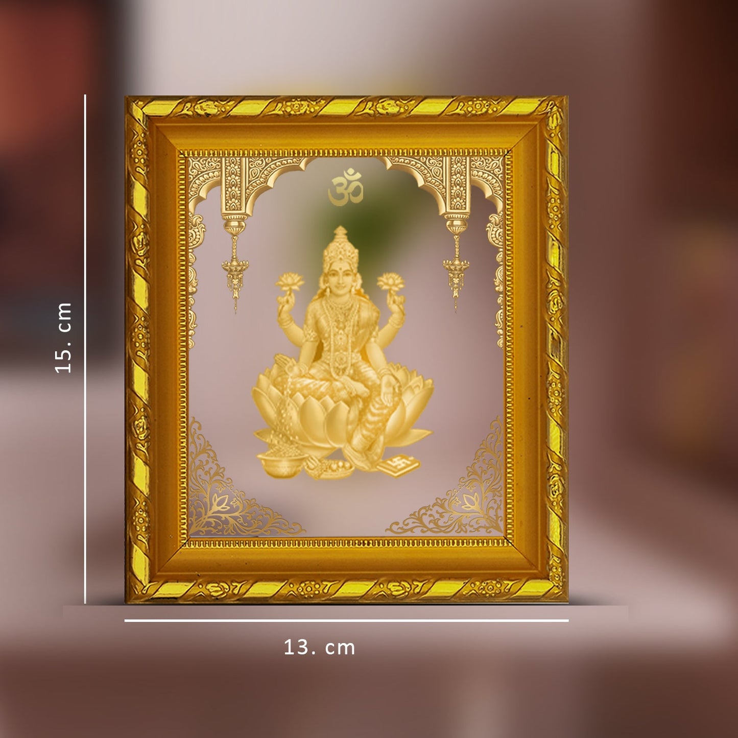 Diviniti 24K Gold Plated Laxmi Mata Photo Frame for Home Decor, Table (15 CM x 13 CM)