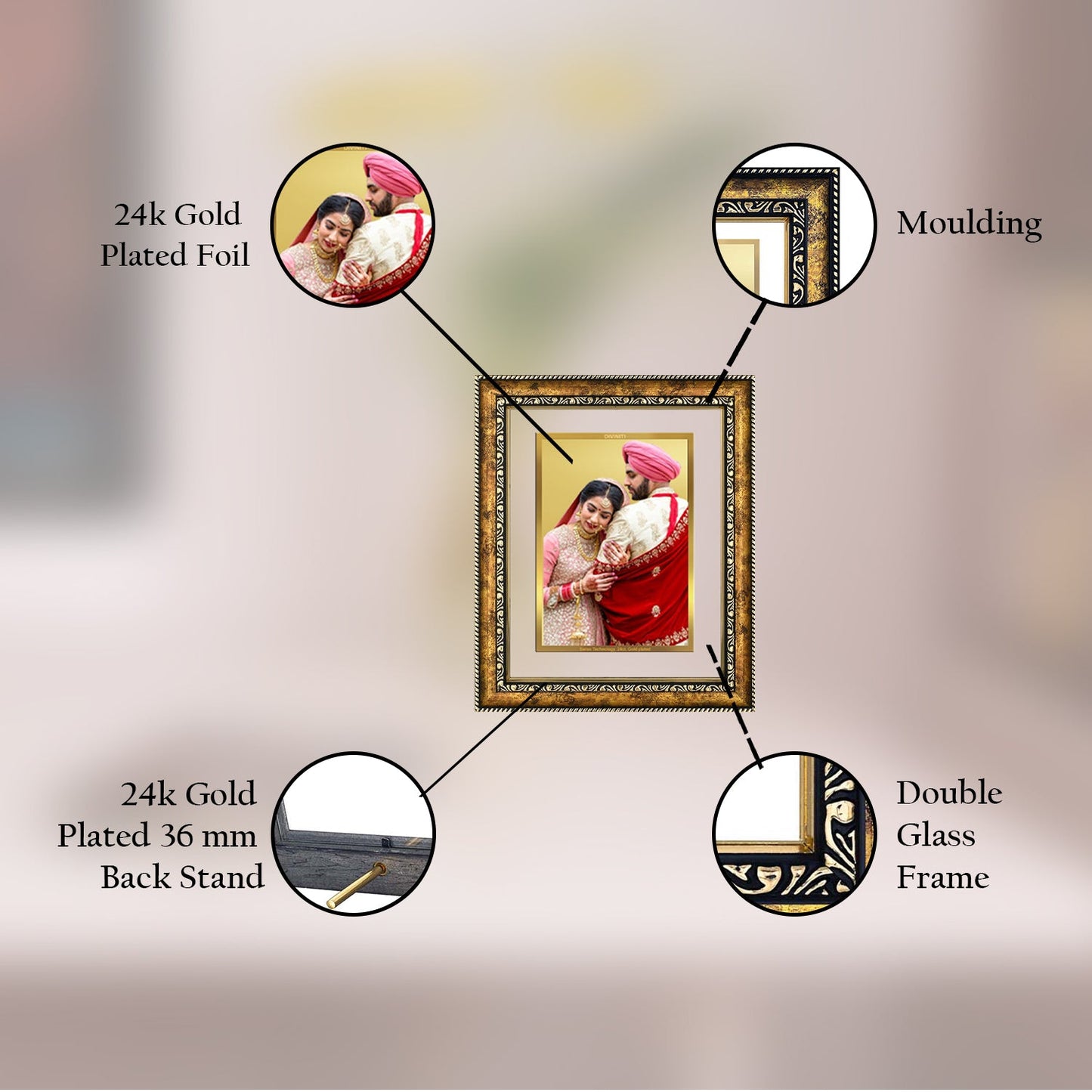 Diviniti Photo Frame With Customized Photo Printed on 24K Gold Plated Foil| Personalized Gift for Birthday, Marriage Anniversary & Celebration With Loved Ones|DG 113 S2.5