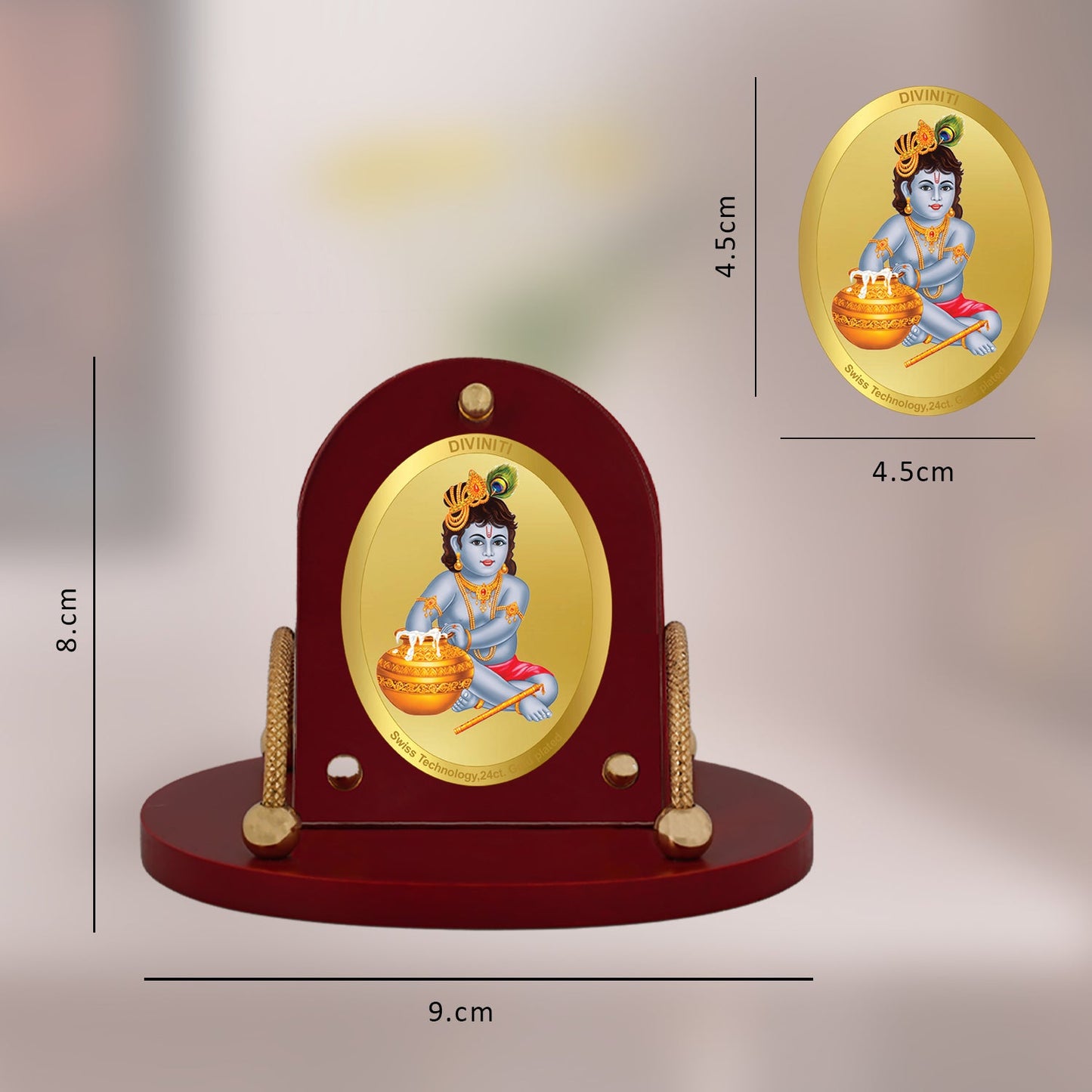 Diviniti 24K Gold Plated Bal Gopal Frame for Car Dashboard, Home Decor, Table & Office (8 CM x 9 CM)