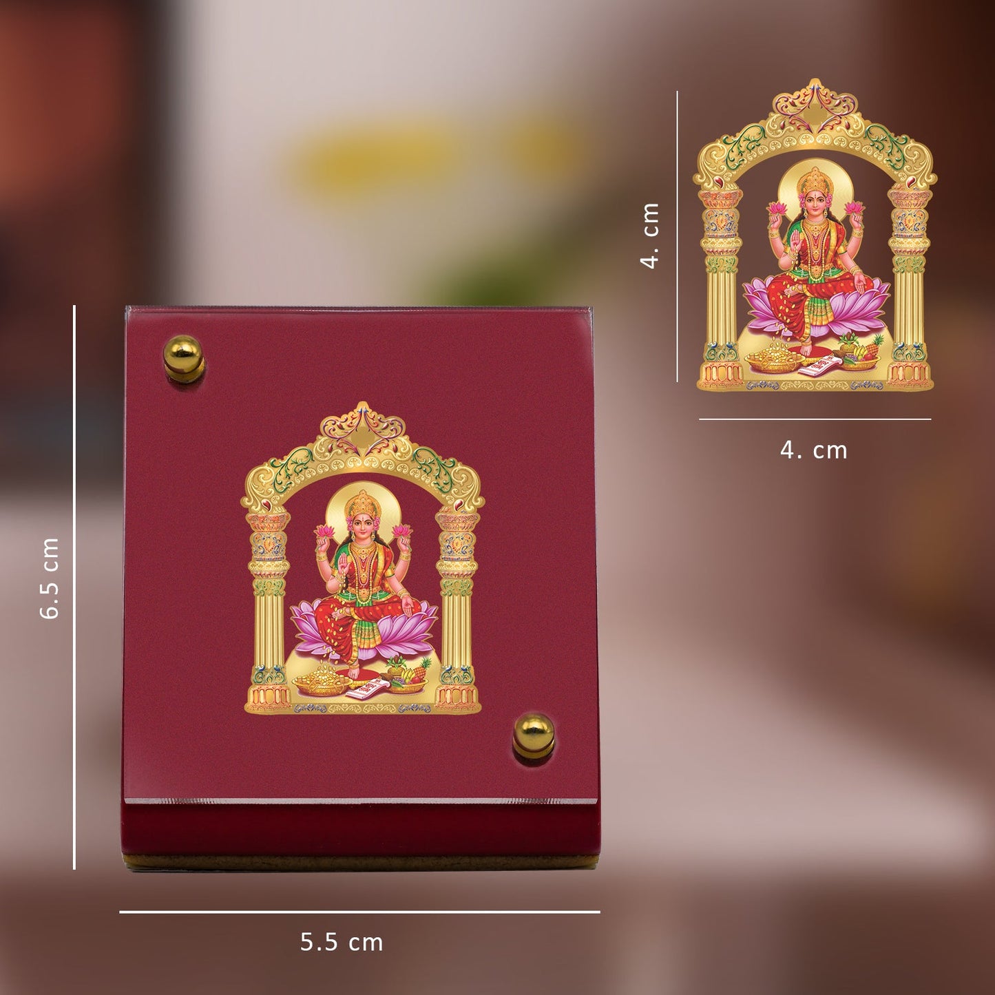 Diviniti 24K Gold Plated Lakshmi Mata Frame For Car Dashboard, Puja, Gift & Prosperity (5.5 x 6.5 CM)