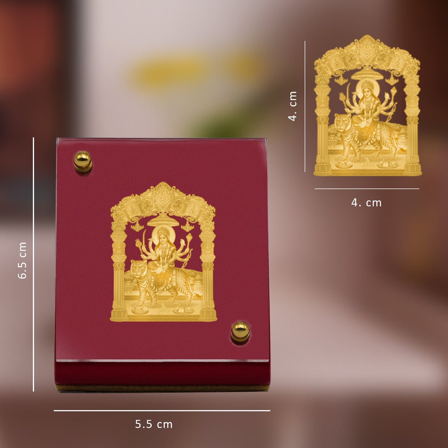 Diviniti 24K Gold Plated Durga Mata Frame for Car Dashboard, Home Decor, Table & Office (5.5 CM x 6.5 CM)