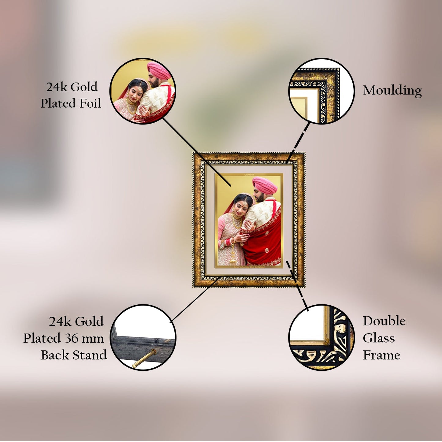Diviniti Photo Frame With Customized Photo Printed on 24K Gold Plated Foil| Personalized Gift for Birthday, Marriage Anniversary & Celebration With Loved Ones|DG 113 S3