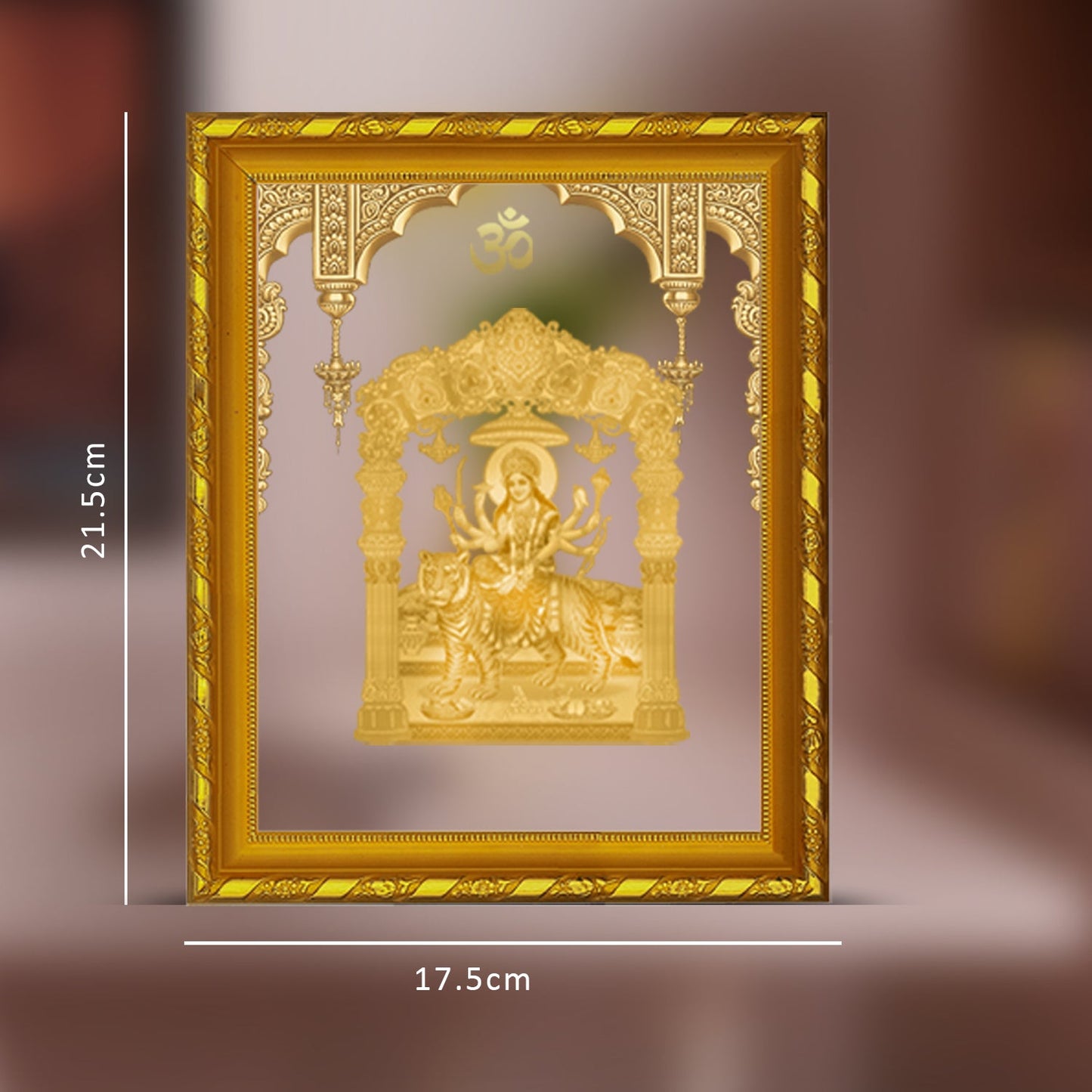 Diviniti 24K Gold Plated Durga Mata Photo Frame for Home Decor Showpiece (21.5 CM x 17.5 CM)
