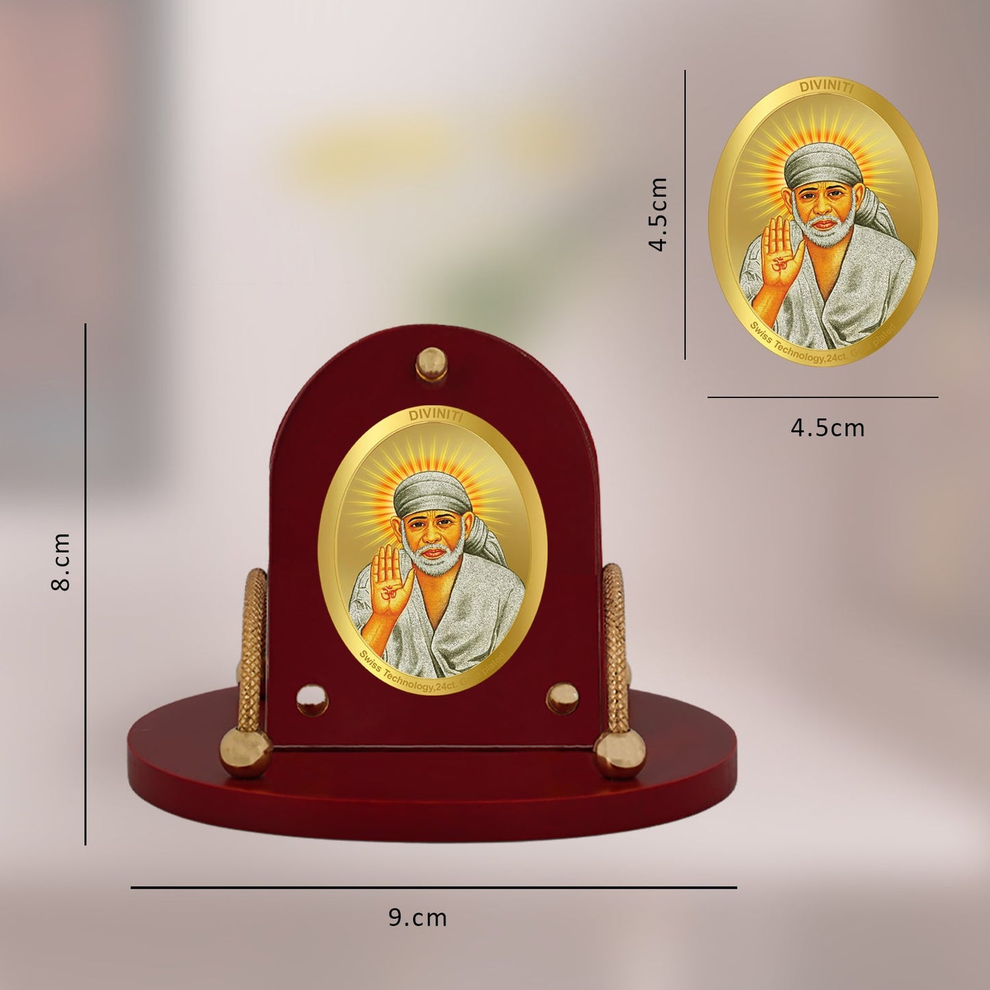 Diviniti 24K Gold Plated Sai Baba Frame for Car Dashboard, Home Decor, Table & Office (8 CM x 9 CM)