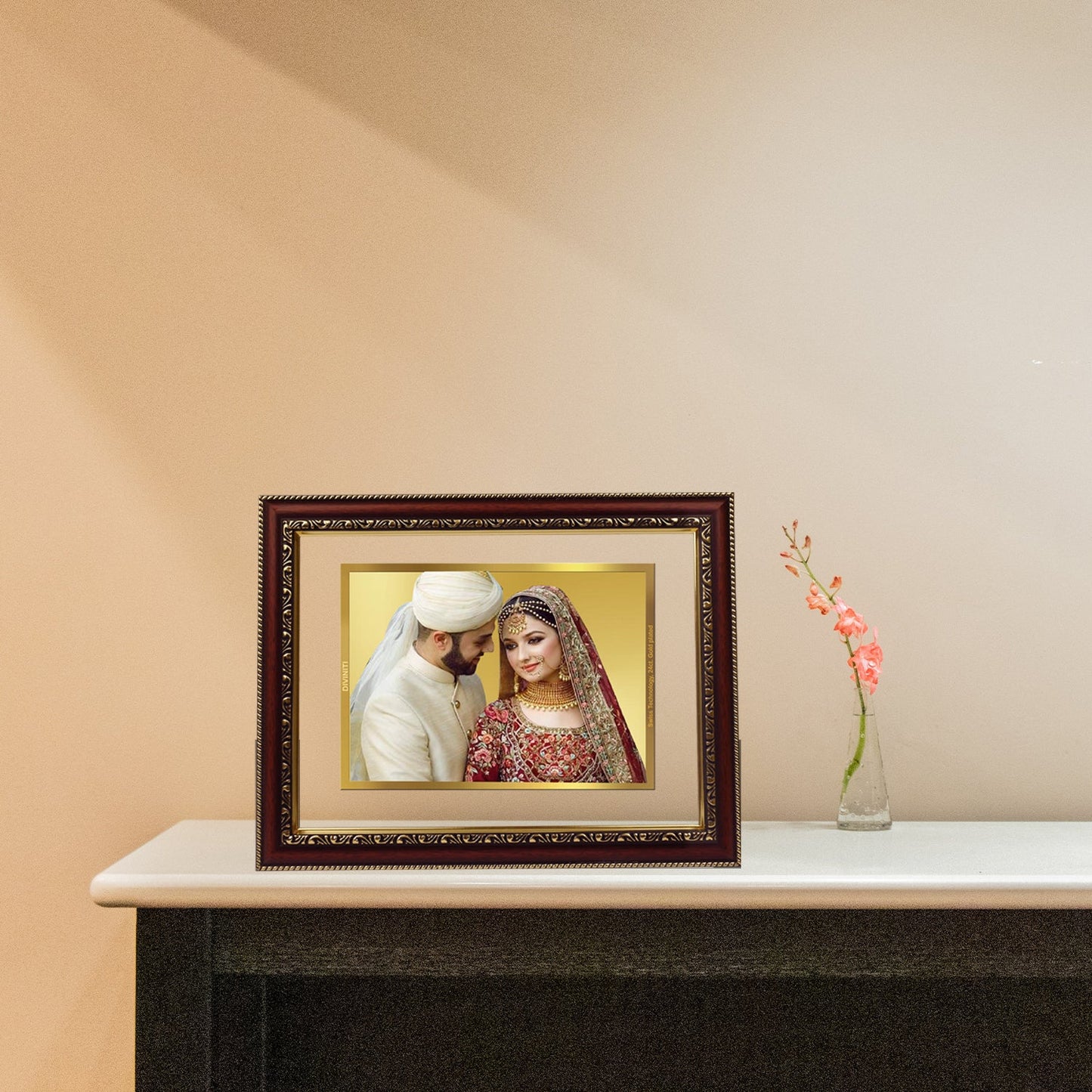Diviniti Photo Frame With Customized Photo Printed on 24K Gold Plated Foil| Personalized Gift for Birthday, Marriage Anniversary & Celebration With Loved Ones|DG 105 S3