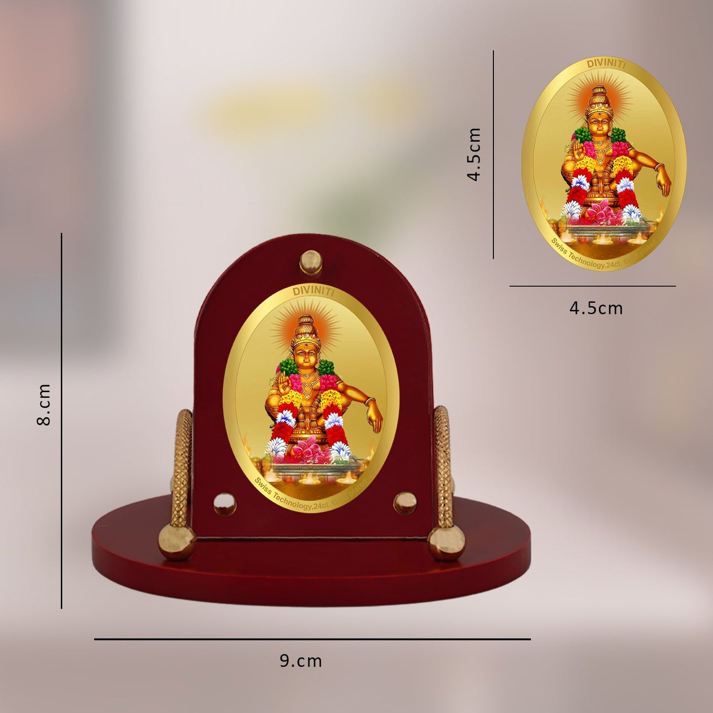 Diviniti 24K Gold Plated Ayyappan Ji Frame for Car Dashboard, Home Decor, Table & Office (8 CM x 9 CM)