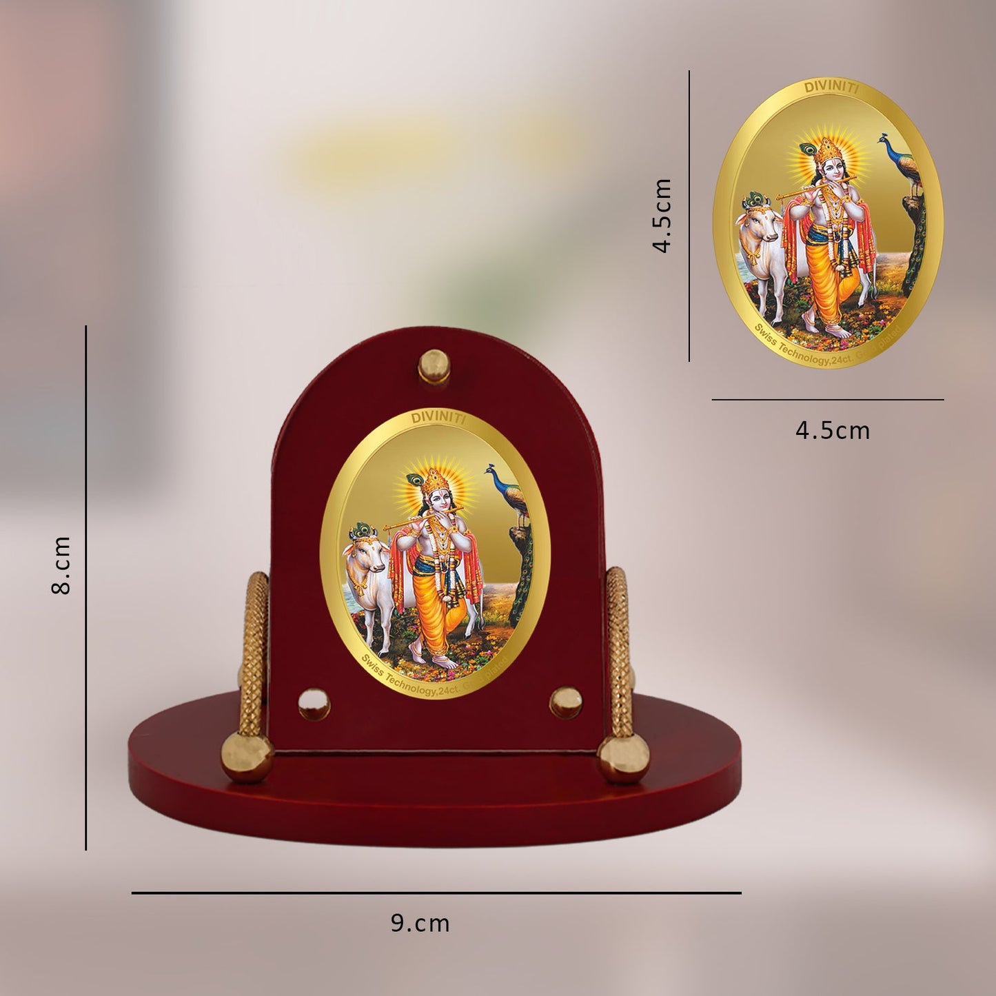 Diviniti 24K Gold Plated Krishna Frame for Car Dashboard, Home Decor, Table & Office (8 CM x 9 CM)