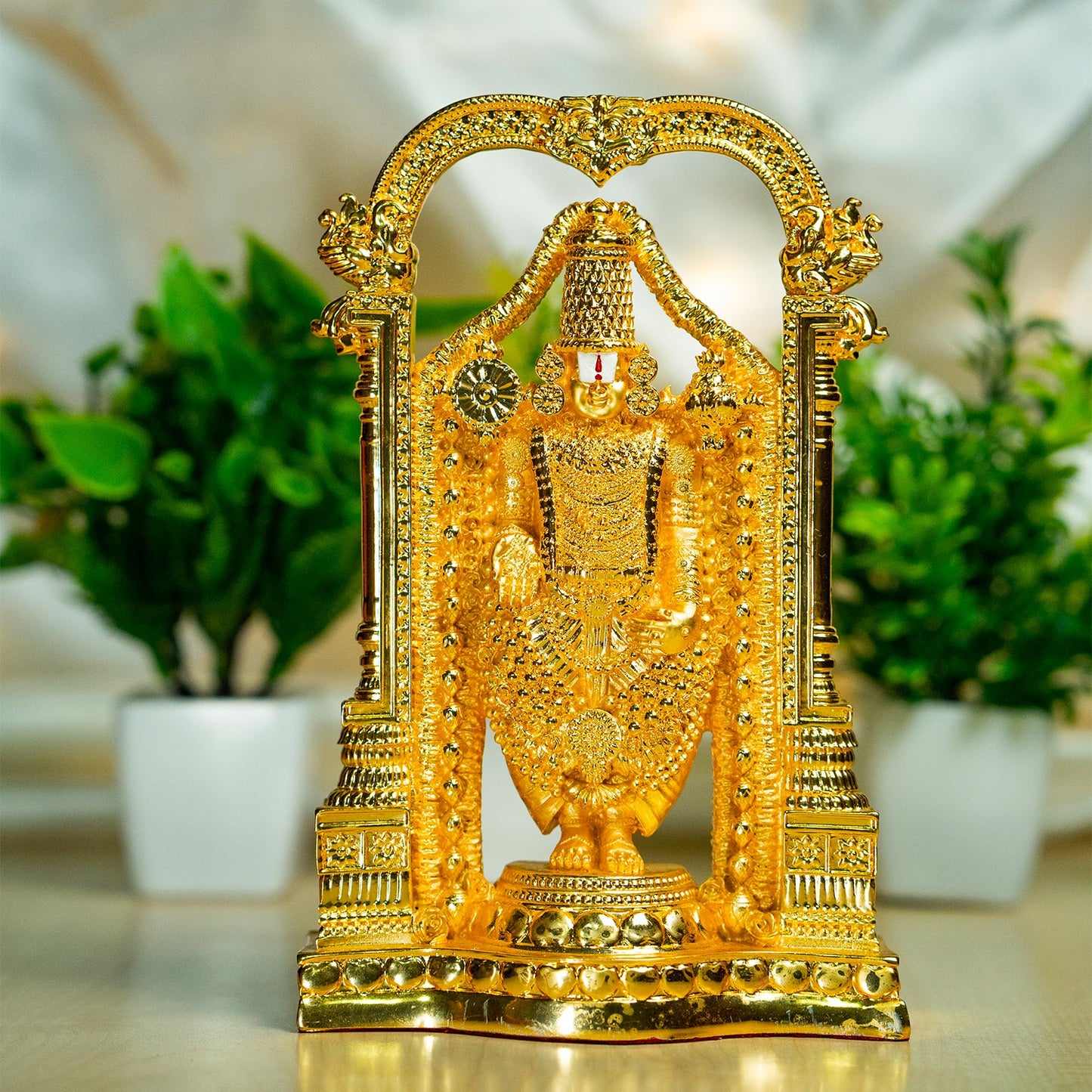 Diviniti 24K Gold Plated Tirupati Balaji Idol for Home Decor Showpiece (20X13CM)