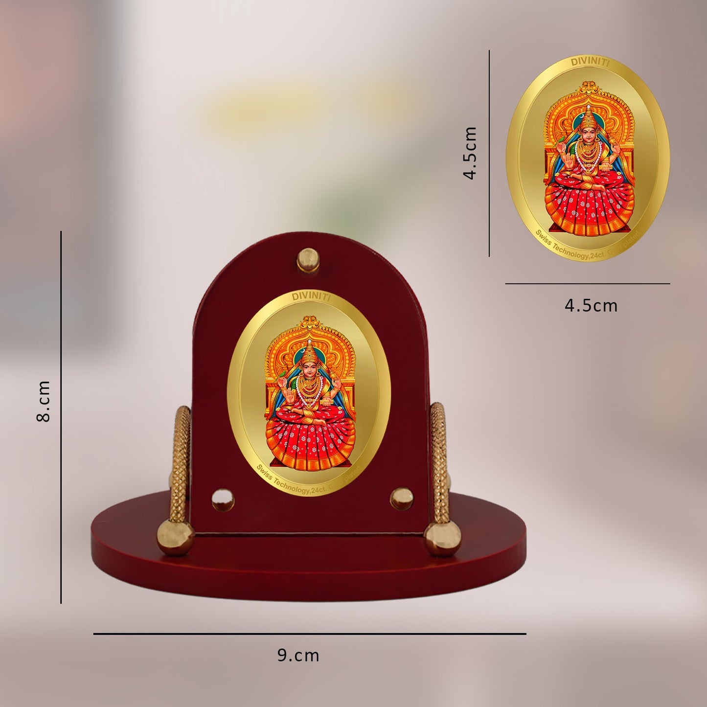 Diviniti 24K Gold Plated Sringeri Sharada Frame for Car Dashboard, Home Decor, Table & Office (8 CM x 9 CM)