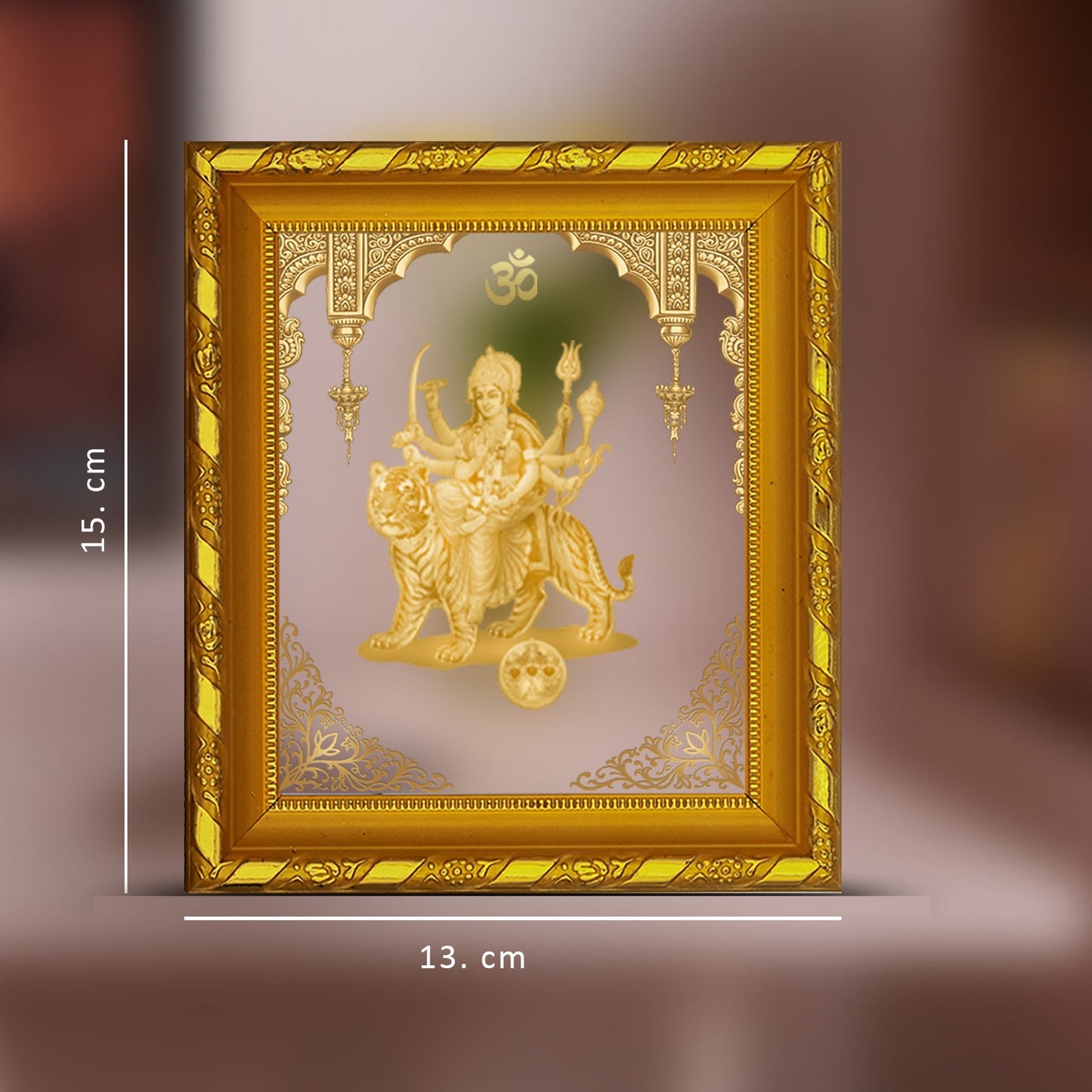 Diviniti 24K Gold Plated Durga Mata Photo Frame for Home Decor, Table (15 CM x 13 CM)