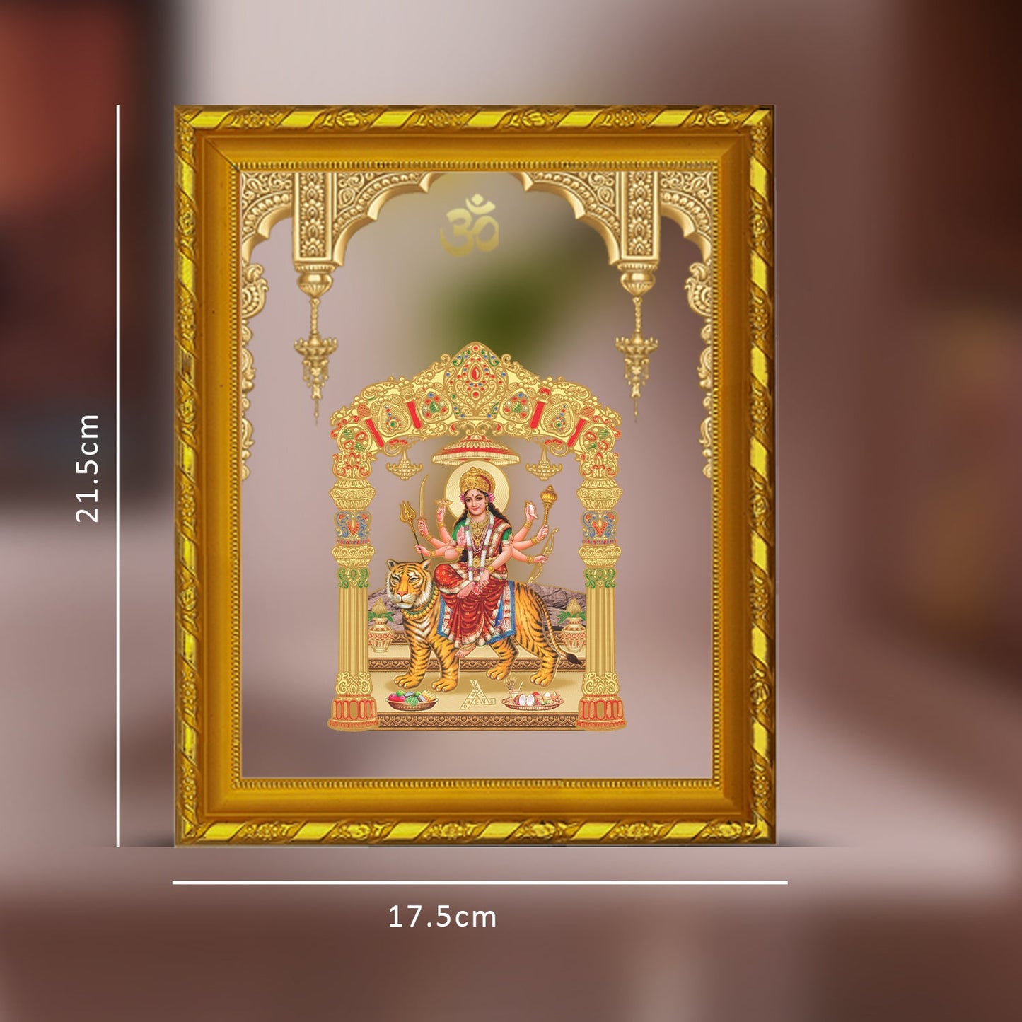 Diviniti 24K Gold Plated Durga Mata Photo Frame for Home Decor Showpiece (21.5 CM x 17.5 CM)