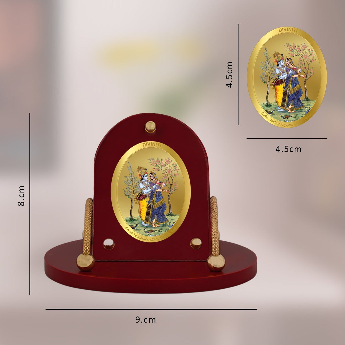 Diviniti 24K Gold Plated Radha Krishna Frame for Car Dashboard, Home Decor, Table & Office (8 CM x 9 CM)