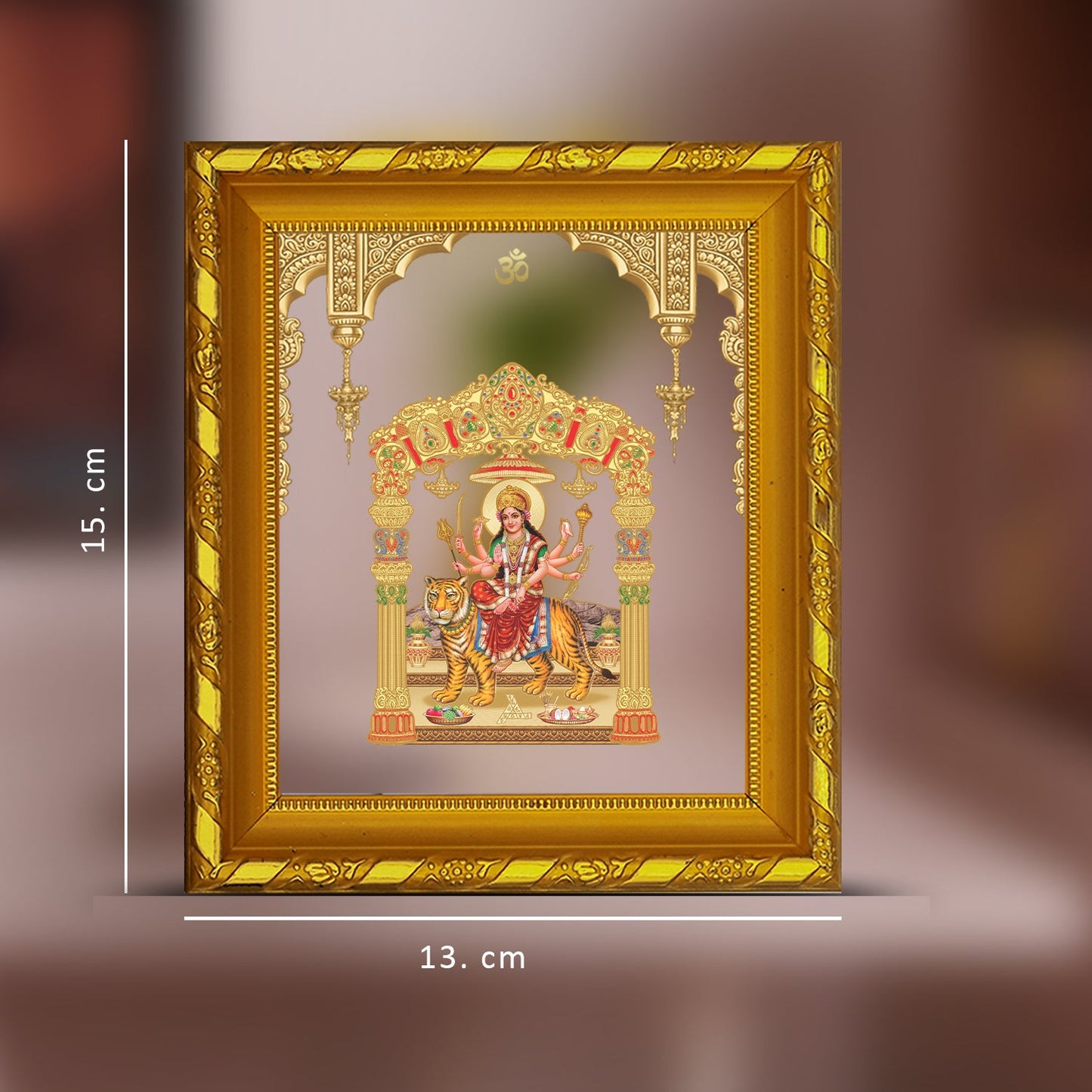 Diviniti 24K Gold Plated Durga Mata Photo Frame for Home Decor, Table (15 CM x 13 CM)