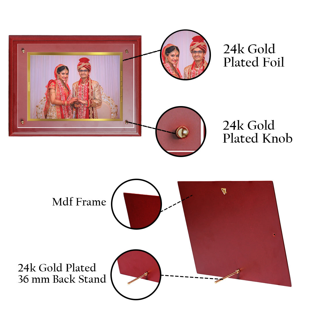 Diviniti Photo Frame With Customized Photo Printed on 24K Gold Plated Foil| Personalized Gift for Birthday, Marriage Anniversary & Celebration With Loved Ones| MDF Frame Size 3