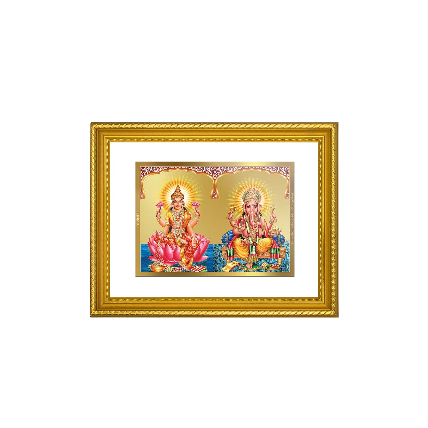 DIVINITI Lakshmi & Ganesha Gold Plated Wall Photo Frame, Table Decor| DG Frame 056 Size 3 and 24K Gold Plated Foil (32.5 CM X 25.5 CM)