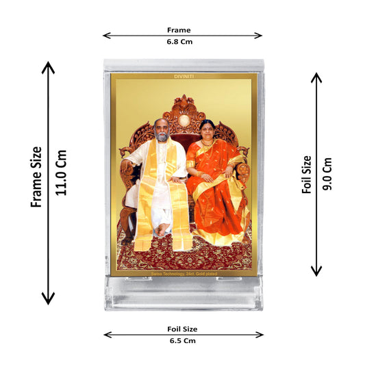 Diviniti 24K Gold Plated Amma Bhagavan Frame For Car Dashboard, Home Decor, Gift (11 x 6.8 CM)
