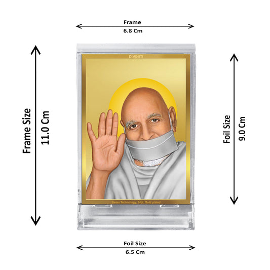Diviniti 24K Gold Plated Acharya Tulsi Frame For Car Dashboard, Home Decor, Table Top, Gift (11 x 6.8 CM)