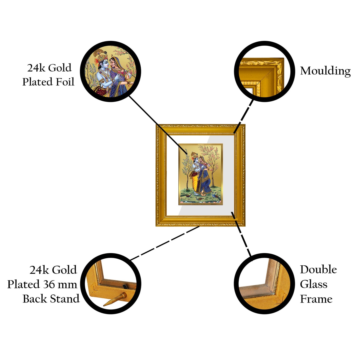 DIVINITI Radha Krishna-2 Gold Plated Wall Photo Frame| DG Frame 101 Size 1 Wall Photo Frame and 24K Gold Plated Foil| Religious Photo Frame Idol For Prayer, Gifts Items (15CMX13CM)