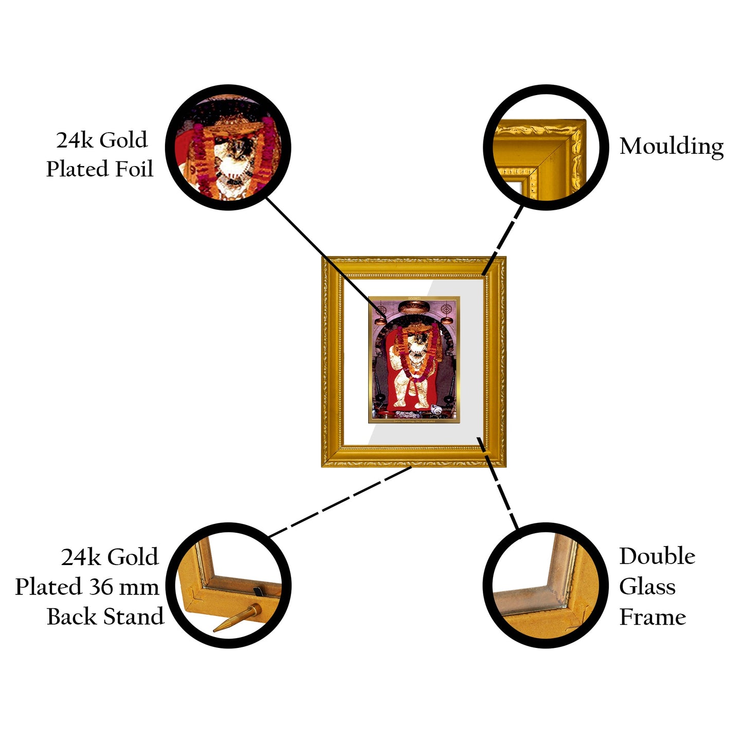 DIVINITI Mehandipur Balaji Gold Plated Wall Photo Frame| DG Frame 101 Wall Photo Frame and 24K Gold Plated Foil| Religious Photo Frame Idol For Prayer, Gifts Items (15.5CMX13.5CM)