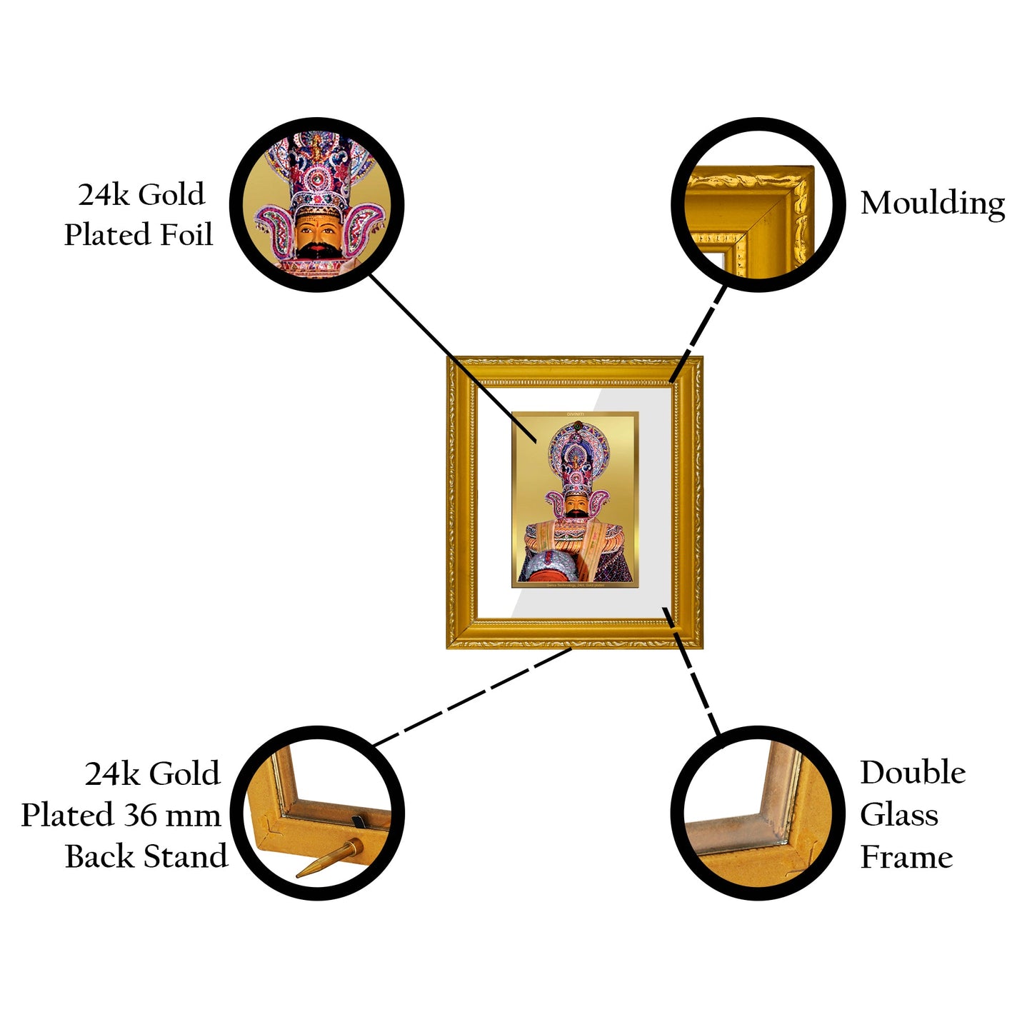 DIVINITI Khatu Shyam Gold Plated Wall Photo Frame| DG Frame 101 Wall Photo Frame and 24K Gold Plated Foil| Religious Photo Frame For Prayer, Gifts Items (15.5CMX13.5CM)