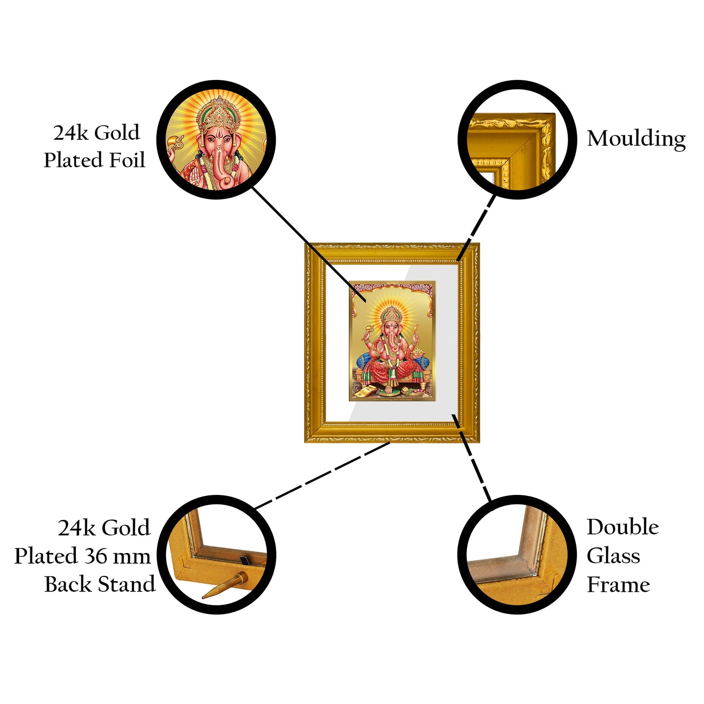 DIVINITI Ganesha Gold Plated Wall Photo Frame| DG Frame 101 SIZE 1Wall Photo Frame and 24K Gold Plated Foil| Religious Photo Frame Idol ForGifts Items (15.5CMX13.5CM)