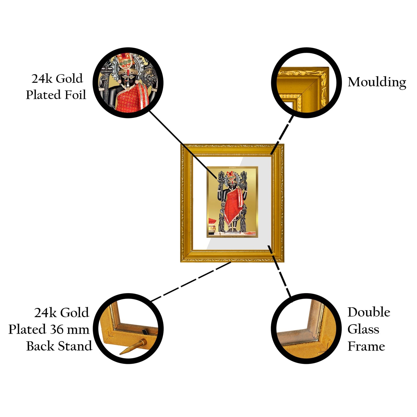 DIVINITI Dwarikadheesh Gold Plated Wall Photo Frame| DG Frame 101 Wall Photo Frame and 24K Gold Plated Foil| Religious Photo Frame Idol For Prayer, Gifts Items (15.5CMX13.5CM)