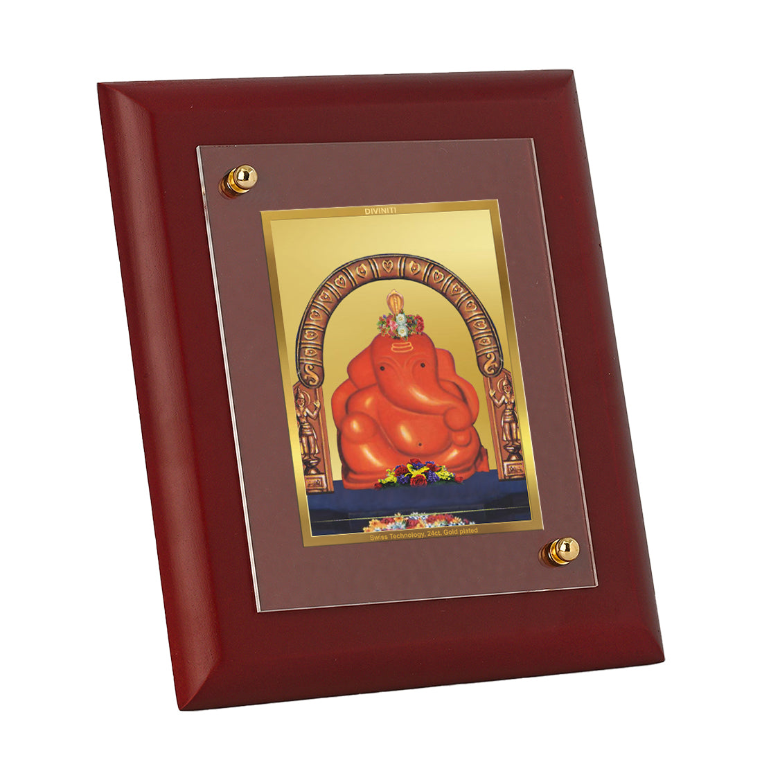 Diviniti 24K Gold Plated Shree Mayureshwar Photo Frame For Home Decor, Table Tops, Wall Hanging (16 x 13 CM)