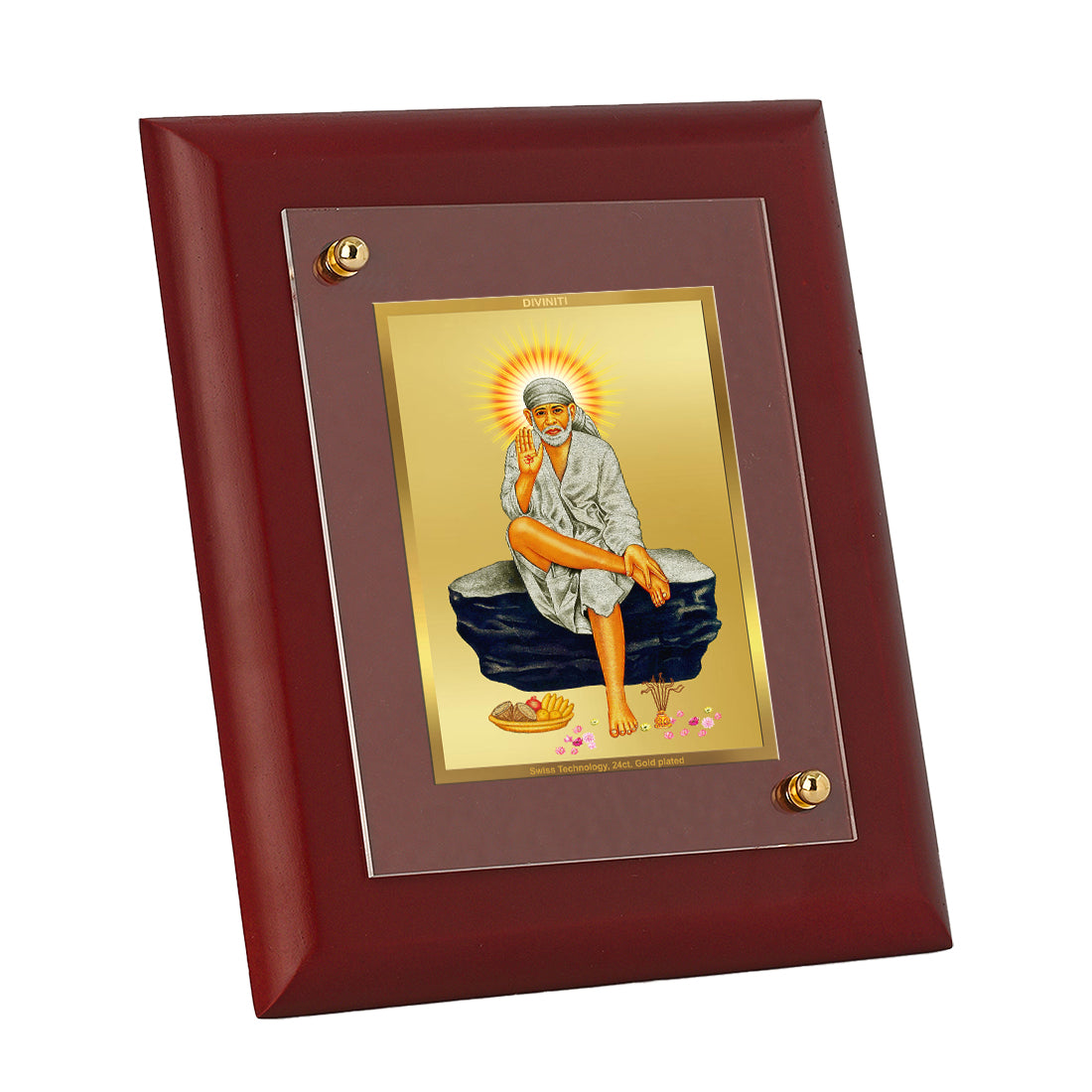 Diviniti 24K Gold Plated Sai Baba Photo Frame For Home Decor, Table Tops, Wall Hanging, Gift (16 x 13 CM)