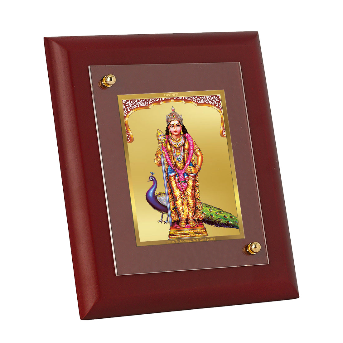 Diviniti 24K Gold Plated Murugan Photo Frame For Home Decor, Wall Decor, Table Tops, Gift, Worship (16 x 13 CM)