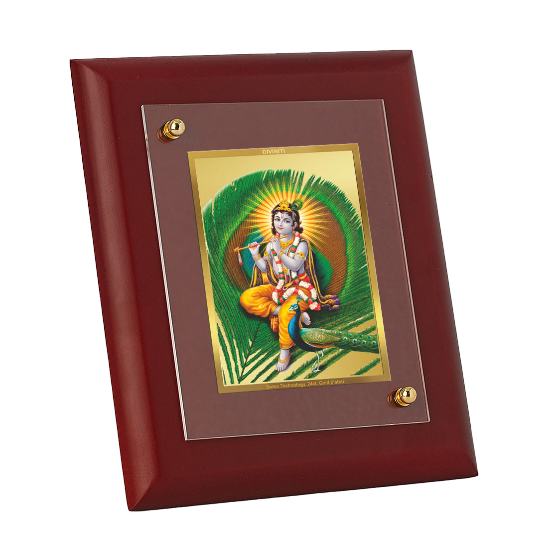 Diviniti 24K Gold Plated Shree Krishna Photo Frame For Home Decor, Wall Decor, Table Tops, Festival Gift (16 x 13 CM)