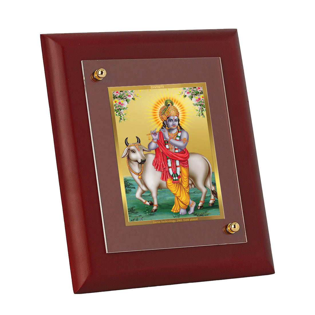 Diviniti 24K Gold Plated Lord Krishna Photo Frame For Home Decor, Table, Wall Decor, Puja, Gift (16 x 13 CM)