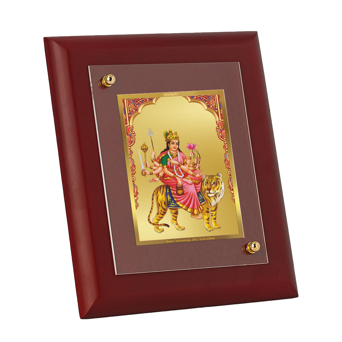 Diviniti 24K Gold Plated Kushmanda Mata Photo Frame For Home Decor, Wall Decor, Table Tops, Puja Room (16 x 13 CM)