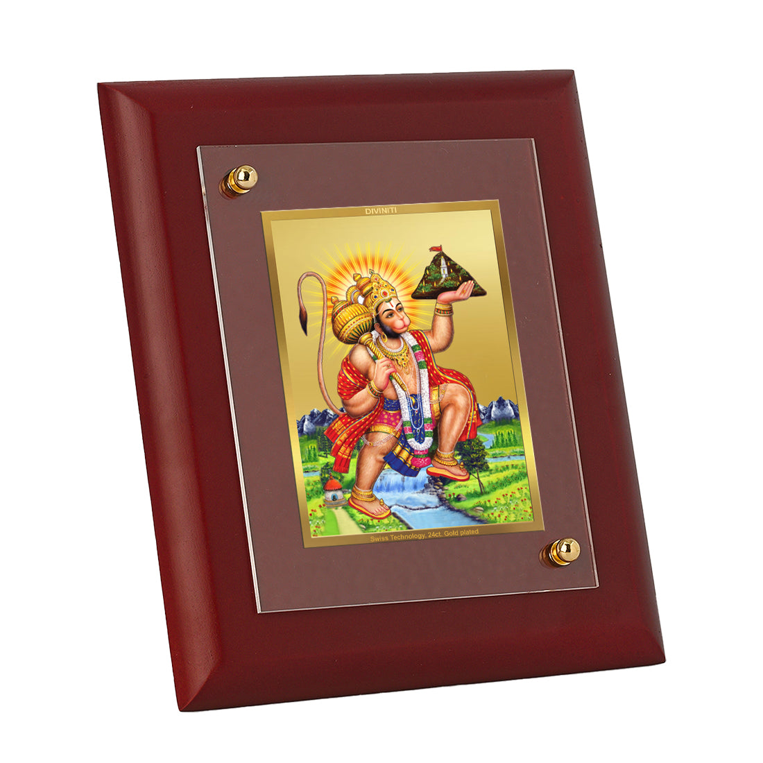 Diviniti 24K Gold Plated Lord Hanuman Photo Frame For Home Decor, Wall Decor, Puja, Festival Gift (16 x 13 CM)