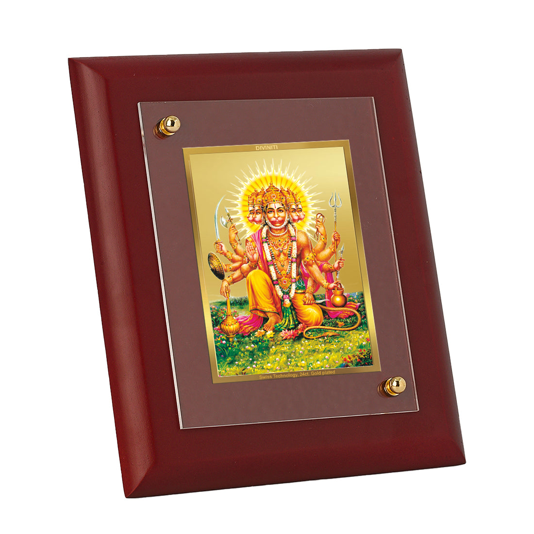 Diviniti 24K Gold Plated Lord Hanuman Photo Frame For Home Wall Decor, Table Tops, Gift, Puja Room (16 x 13 CM)