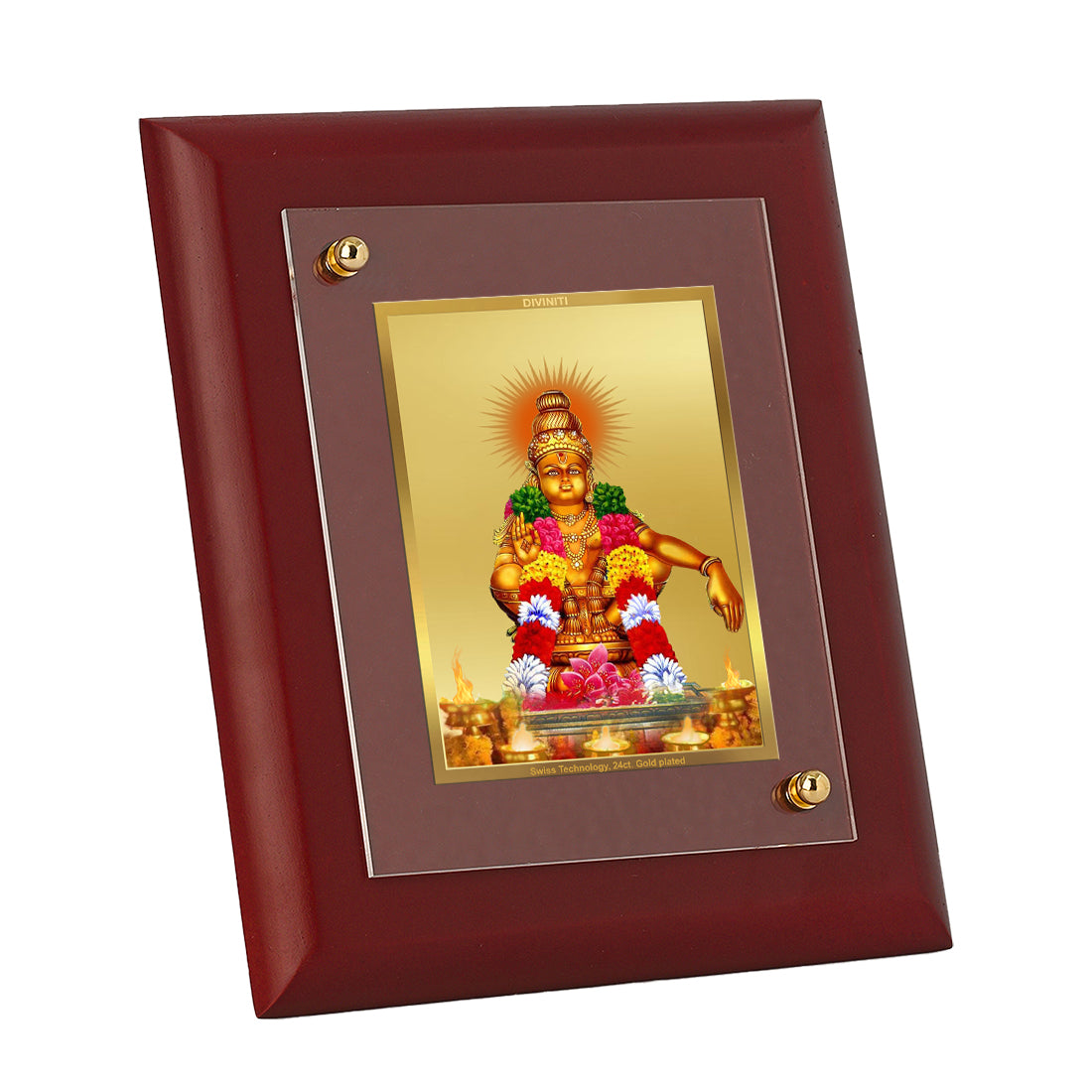 Diviniti 24K Gold Plated Ayyappan Photo Frame For Home Decor Showpiece, Wall Decor, Table Tops, Worship (16 x 13 CM)