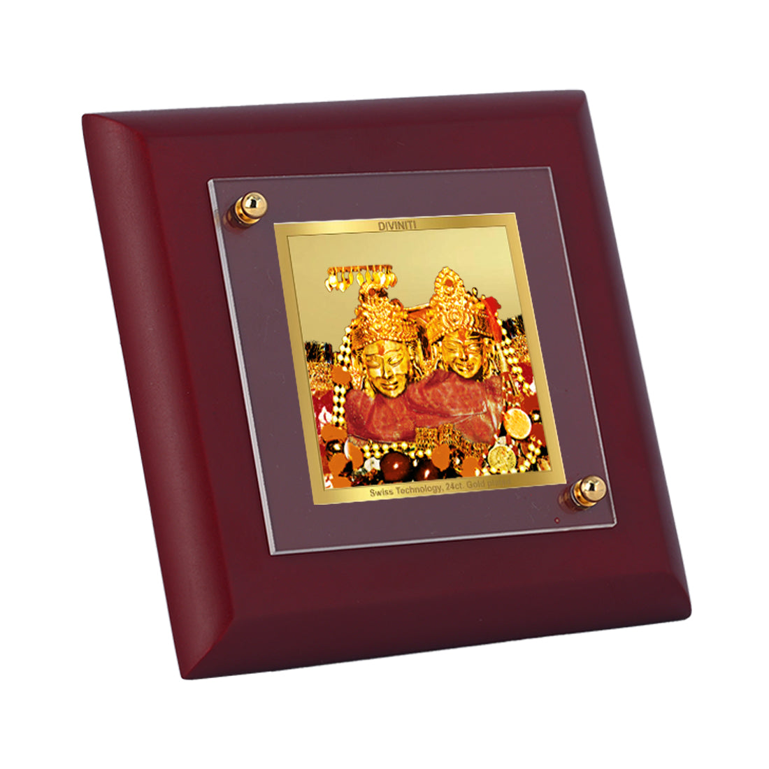 Diviniti 24K Gold Plated Shoolini Mata Photo Frame For Home Decor, Table Tops, Festival Gift (10 x 10 CM)