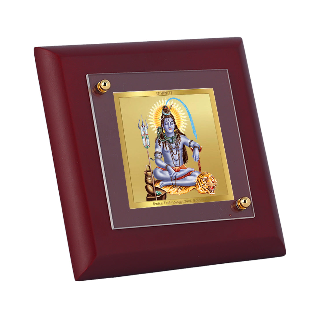 Diviniti 24K Gold Plated Shiva Photo Frame For Home Decor, Table Tops, Puja, Festival Gift (10 x 10 CM)