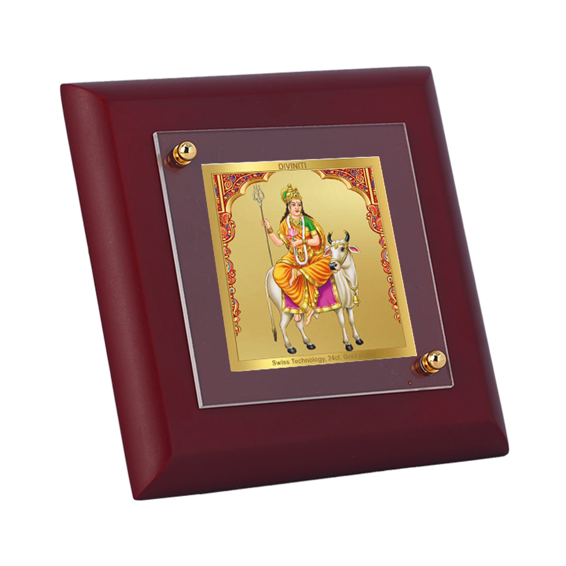 Diviniti 24K Gold Plated Shailputri Mata Photo Frame For Home Decor Showpiece, Table Top, Puja, Gift (10 x 10 CM)