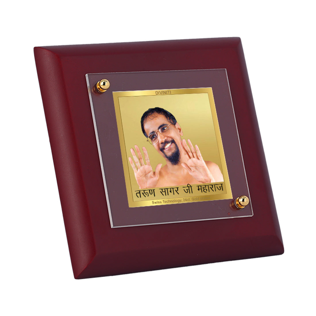 Diviniti 24K Gold Plated Tarun Sagar Ji Photo Frame For Home Decor, Table Top, Gift (10 x 10 CM)