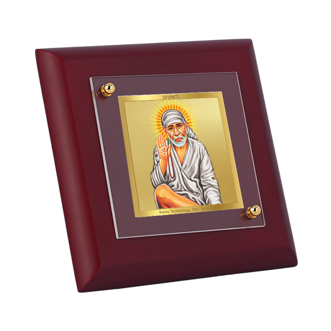 Diviniti 24K Gold Plated Sai Baba Photo Frame For Home Decor Showpiece, Table Top & Gift (10 x 10 CM)