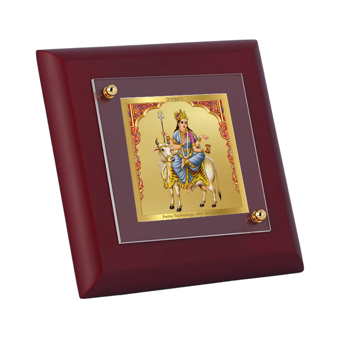Diviniti 24K Gold Plated Mahagauri Mata Photo Frame For Home Decor, Puja Room, Festival Gift (10 x 10 CM)