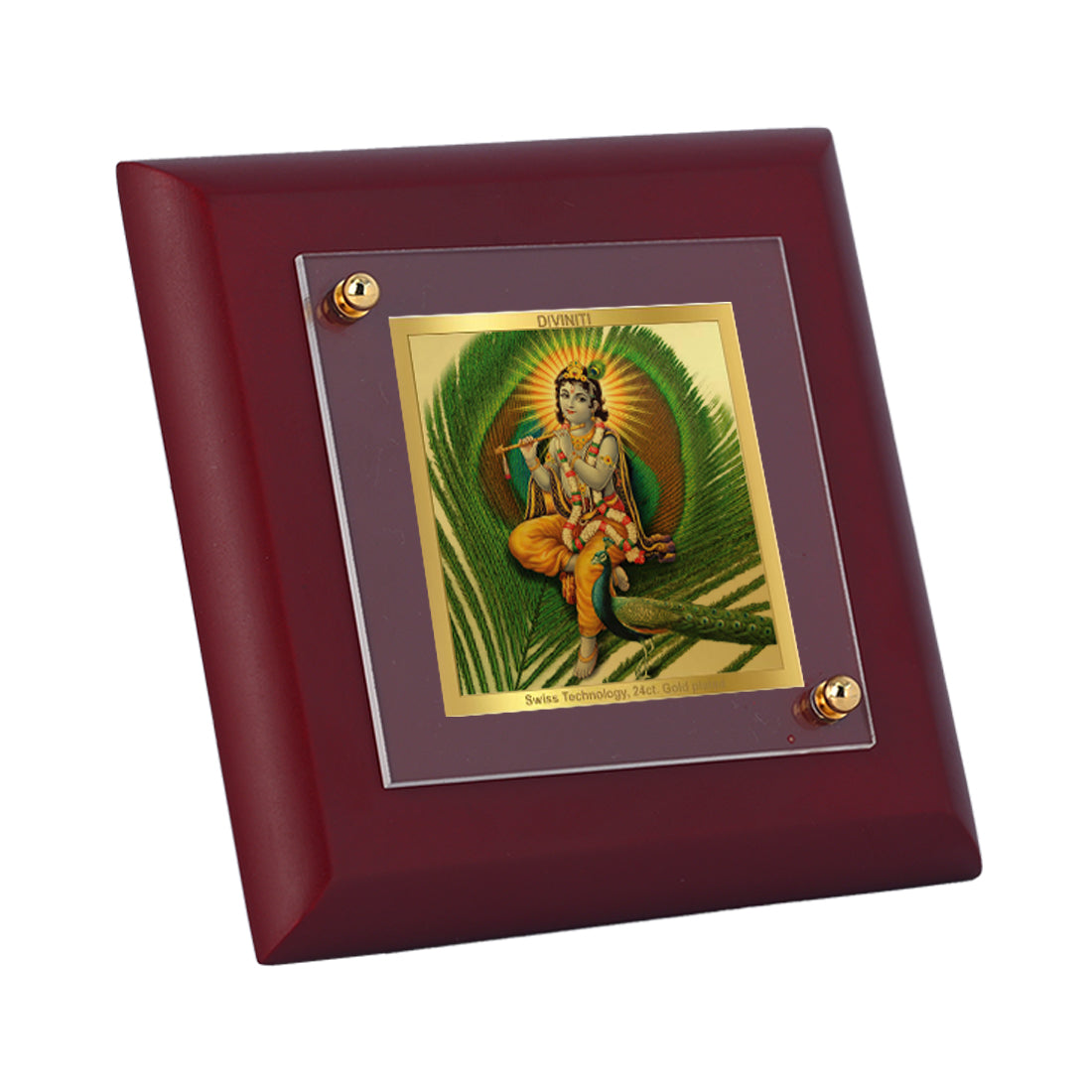Diviniti 24K Gold Plated Lord Krishna Frame For Home Decor Showpiece, Table Top, Festival Gift (10 x 10 CM)